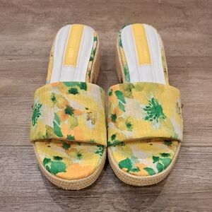 Franco Sarto Yellow and Green Floral Sandals NWOT